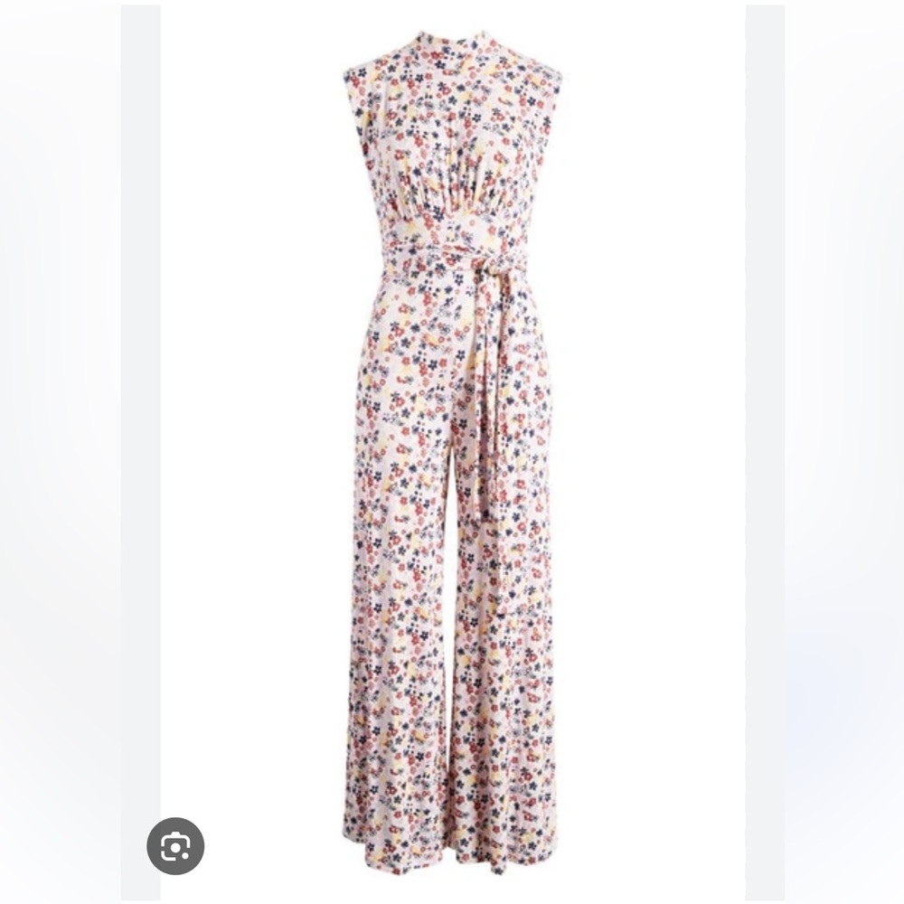 Free People $148 Vibe Check One Piece Floral Jumpsuit in Tea Ditsy Shell